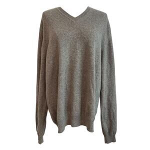 Hickey Freeman 100% Cashmere Sweater Mens Size XL Gray Long Sleeve V-Neck Luxury